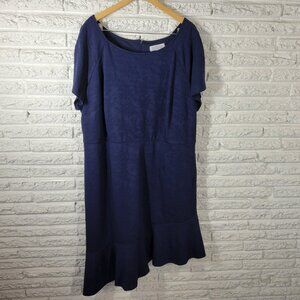 Sabrina Collective Dress 4X Plus Blue Textured Shirt Dress Zip Short Sleev SWE5E